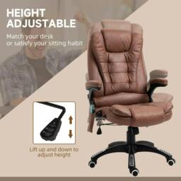 Rackhams Massage Recliner Chair Heated Office Chair with Six Massage Points Microfiber Cloth 360° Swivel Wheels Brown - thumbnail 4
