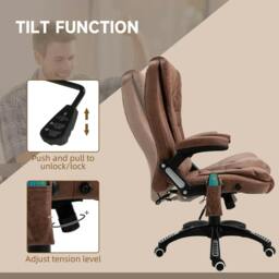 Rackhams Massage Recliner Chair Heated Office Chair with Six Massage Points Microfiber Cloth 360° Swivel Wheels Brown - thumbnail 5