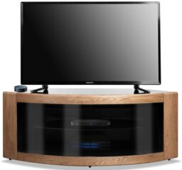 "Rackhams PANGEA Black Oak Beam-Thru Curved Tru-Corner 32""-50"" TV Cabinet" - thumbnail 2