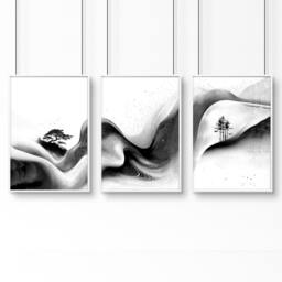 Rackhams Modern Wall Art Living Room - Set of 3 Asian Inspired Wall art Prints - A2 16.54 x 23.39 in / 42 x 59.4 cm - Matte Museum Quality Art Paper 290 gsm - White Frame