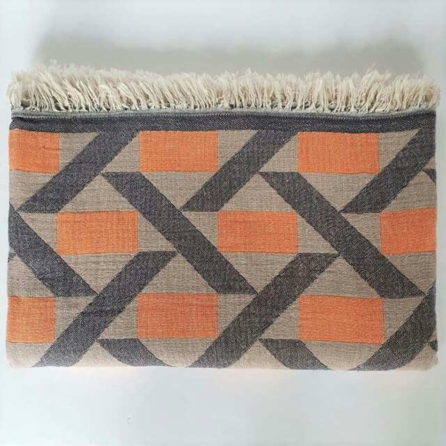 Rackhams Camden Soft Cotton Jacquard Throw - Marigold Orange on Taupe - image 1