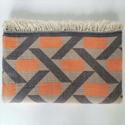 Rackhams Camden Soft Cotton Jacquard Throw - Marigold Orange on Taupe - thumbnail 1