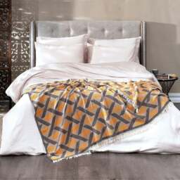 Rackhams Camden Soft Cotton Jacquard Throw - Marigold Orange on Taupe - thumbnail 4