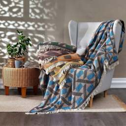Rackhams Camden Soft Cotton Jacquard Throw - Marigold Orange on Taupe - thumbnail 3