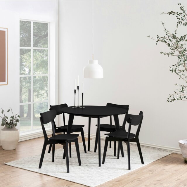 Rackhams Roxby Round Dining Table in Black 105x76cm Included 4 Roxby Dining Chairs in Black - Black - No - Black - image 1