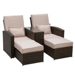 Rackhams Garden Double Rattan Sun Lounger Sofa Recliner Wicker Patio Brown - Brown - Steel, PE rattan, Polyster fabric - 195L x 165W x 96Hcm - thumbnail 2