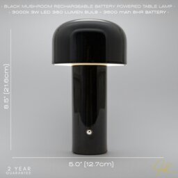 Rackhams Gloss Black Modern Mushroom Style Rechargeable LED Touch Dimmable Table Lamp - thumbnail 5