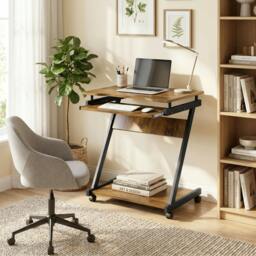 Rackhams Movable Computer Desk with 4 Moving Wheels Rustic Brown