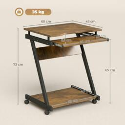 Rackhams Movable Computer Desk with 4 Moving Wheels Rustic Brown - thumbnail 3