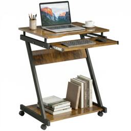 Rackhams Movable Computer Desk with 4 Moving Wheels Rustic Brown - thumbnail 2