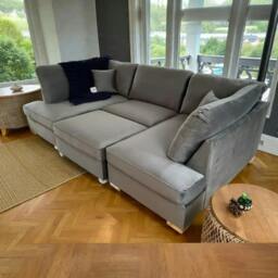 Rackhams Vienna Plush Velvet U Shape Corner Sofa - Black - thumbnail 2