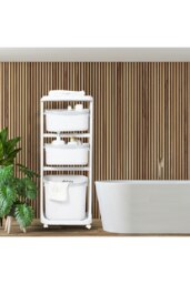 Rackhams 4-Tier Laundry Basket Clothes Storage Shelf on Wheels for Bathroom - White - thumbnail 4