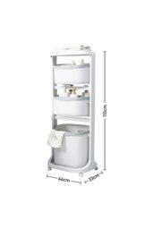 Rackhams 4-Tier Laundry Basket Clothes Storage Shelf on Wheels for Bathroom - White - thumbnail 6