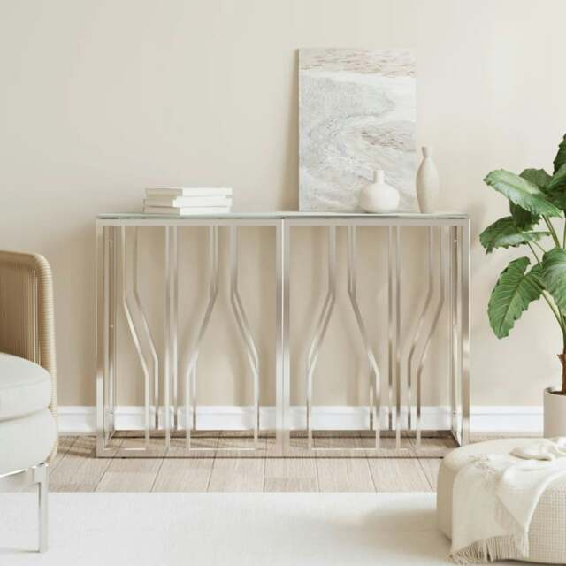 Rackhams Console Table Silver 110x30x70 cm Stainless Steel and Glass