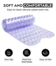 Rackhams Bath Mat Non Slip, 100 x 40cm Extra Long Shower Mat with Suction Cups and Drain Holes - Pink - thumbnail 3