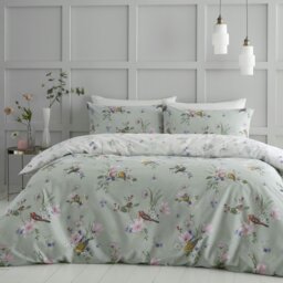 Rackhams Songbird Reversible Duvet Cover Set - Sage Green - Double - thumbnail 1