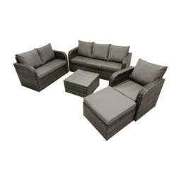 Rackhams 3 Seater Sofa Reclining Chair Coffee Table Set Rattan Garden Outdoor Furniture Set with Big Stool Dark Grey Mixed - thumbnail 2