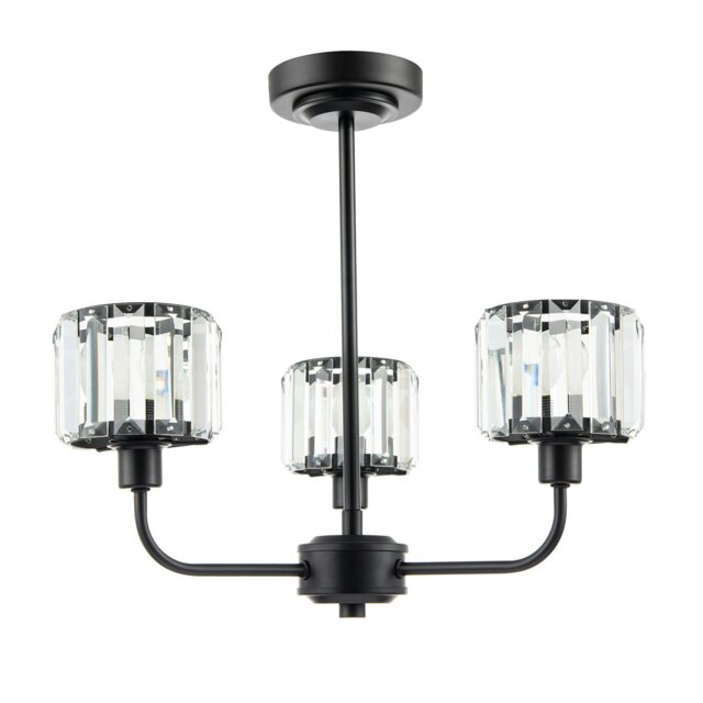 Rackhams Modern Black Ceiling Light Fitting with Clear Crystal Glass Rods on Three Shades - image 1