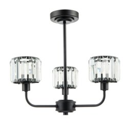 Rackhams Modern Black Ceiling Light Fitting with Clear Crystal Glass Rods on Three Shades - thumbnail 1