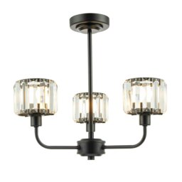 Rackhams Modern Black Ceiling Light Fitting with Clear Crystal Glass Rods on Three Shades - thumbnail 2