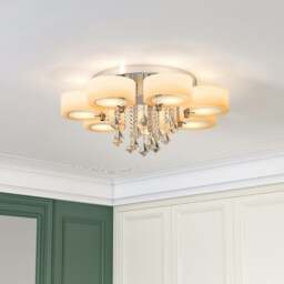 Rackhams Ceiling Light Semi-Flush Mount, Cylindrical Acrylic Lampshades, Crystal Drops - 5 cylindrical shades - thumbnail 2