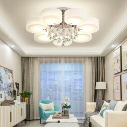 Rackhams Ceiling Light Semi-Flush Mount, Cylindrical Acrylic Lampshades, Crystal Drops - 5 cylindrical shades - thumbnail 6