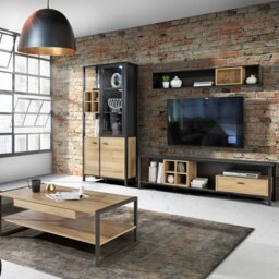 Rackhams High Rock Wide TV Unit in Matt Black/Riviera Oak - 1 - thumbnail 5