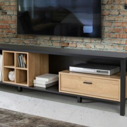 Rackhams High Rock Wide TV Unit in Matt Black/Riviera Oak - 1 - thumbnail 6