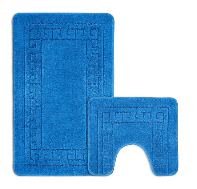 Rackhams Greek Key Bathmat Set - Antislip - Blue - image 1