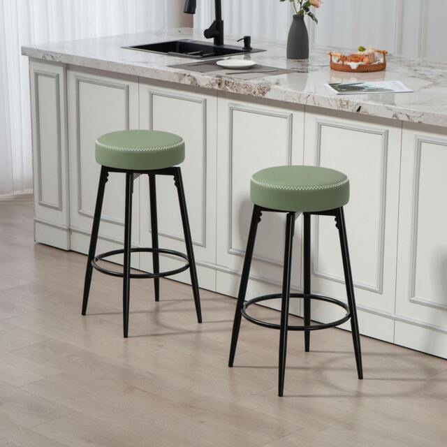 Rackhams Swivel Bar Stools Set of 2, PU Leather Barstools with Footrest - PU leather, metal - 2 - image 1