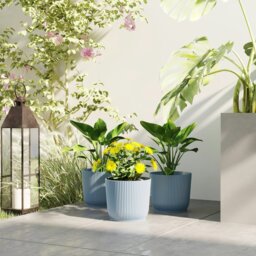 Rackhams Set of 2 Round Plant Pots Outdoor 22cm for Garden Decoration, Blue - Blue - 3 - Ф22 x 20Hcm - thumbnail 1