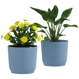 Rackhams Set of 2 Round Plant Pots Outdoor 22cm for Garden Decoration, Blue - Blue - 3 - Ф22 x 20Hcm - thumbnail 2