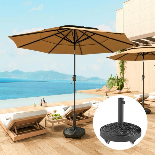 Rackhams Parasol Base with Wheels, Floral Rose Pattern - Black - image 1