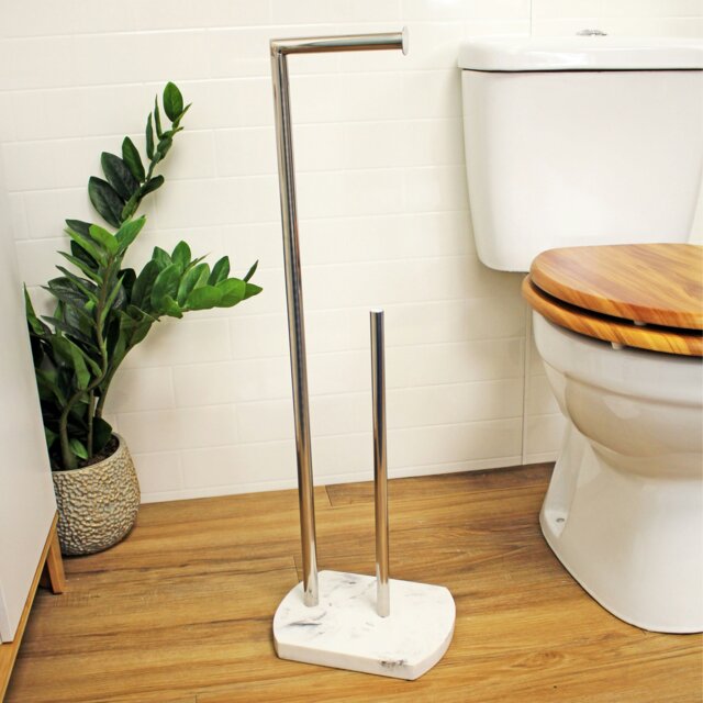 Rackhams Octavia White Marble & Chrome Toilet Roll Holder & Spare Paper Holder Combination - image 1