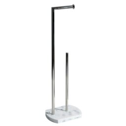 Rackhams Octavia White Marble & Chrome Toilet Roll Holder & Spare Paper Holder Combination - thumbnail 3