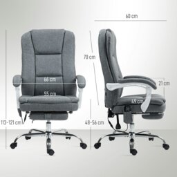 Rackhams Massage Office Chair, Heated Reclining Desk Chair with Footrest, Grey - Grey - thumbnail 5