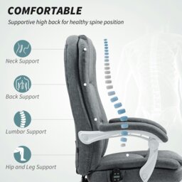 Rackhams Massage Office Chair, Heated Reclining Desk Chair with Footrest, Grey - Grey - thumbnail 4