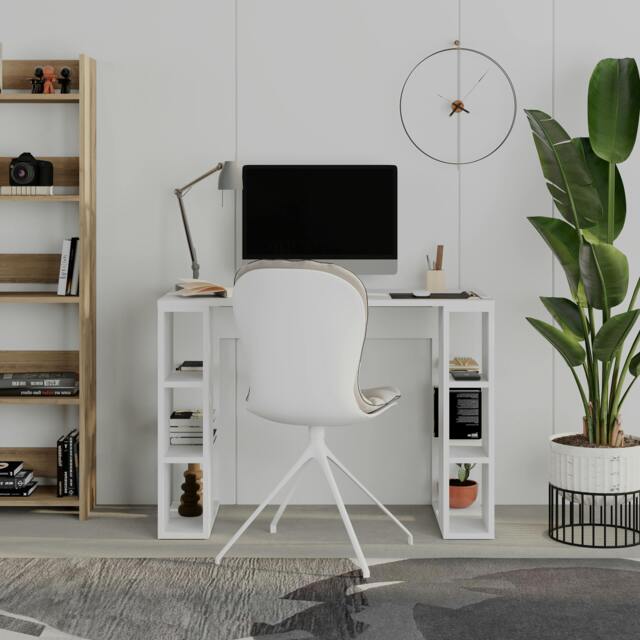 Rackhams Modern Colmar 106cm Working Desk Particleboard 3 Open Shelves Wall Fix H75xW106cm - White - image 1