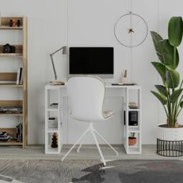 Rackhams Modern Colmar 106cm Working Desk Particleboard 3 Open Shelves Wall Fix H75xW106cm - White - thumbnail 1