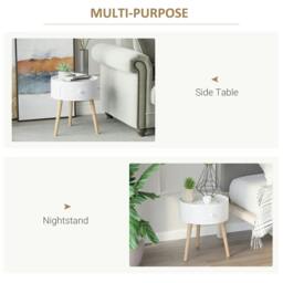 Rackhams Modern Side Table, Small Coffee Table, Round Bedside Table with Drawer and Wood Legs for Living Room, Bedroom, White - thumbnail 5