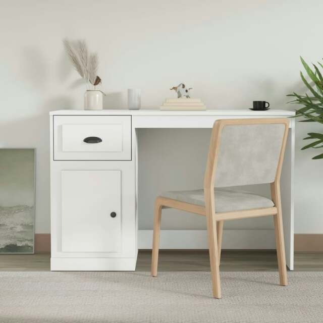 Rackhams Desk with Drawer White 115x50x75 cm Engineered Wood