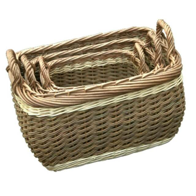 Rackhams Set of 3 Three Tone Wicker Storage Baskets