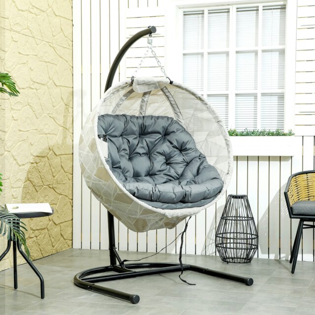 Rackhams Hanging Egg Chair Outdoor Indoor Swing Chair, Folding Basket, Grey - Grey - image 1