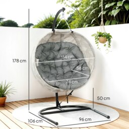 Rackhams Hanging Egg Chair Outdoor Indoor Swing Chair, Folding Basket, Grey - Grey - thumbnail 5
