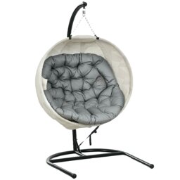 Rackhams Hanging Egg Chair Outdoor Indoor Swing Chair, Folding Basket, Grey - Grey - thumbnail 2