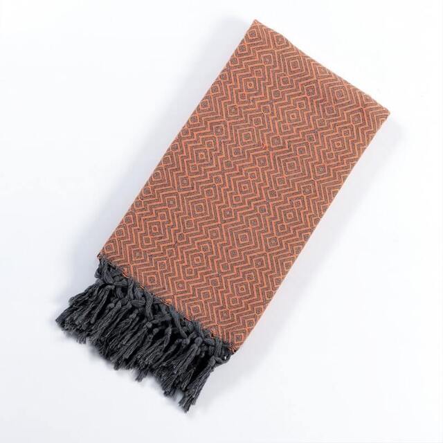 Rackhams Zigzag Cotton Mini Blanket - Shawl - Orange on Grey