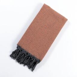 Rackhams Zigzag Cotton Mini Blanket - Shawl - Orange on Grey - thumbnail 1
