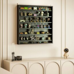 Rackhams 5/7Tier Wall Display Shelf Unit Cabinet w/ Shelves Glass Doors - Black - 80cm x 9.5cm x 83cm