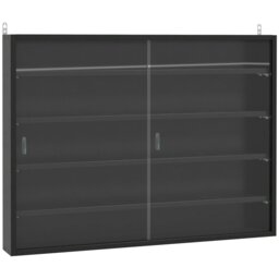 Rackhams 5/7Tier Wall Display Shelf Unit Cabinet w/ Shelves Glass Doors - Black - 80cm x 9.5cm x 83cm - thumbnail 3
