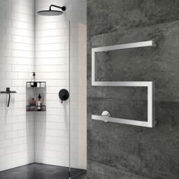 Rackhams Polished Stainless Steel S-Model Electric Heated Towel Warmer (W)500mm x (H)525mm Wall Mounted Bathroom Clothes Hanger - thumbnail 2